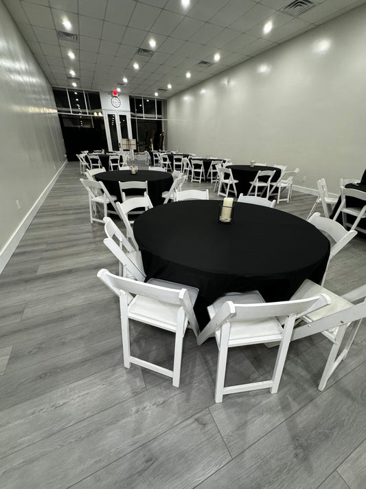 Basic Table and Chairs Rental (No Tablecloths)  – 8 Tables + 50 Chairs